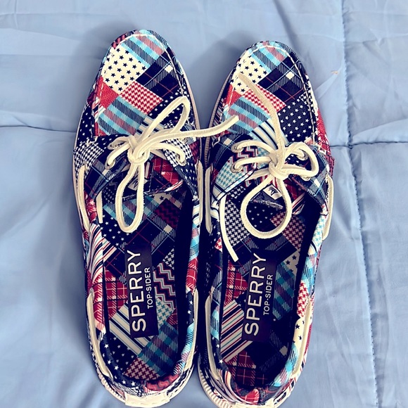 Sperry Mens A/O 2-Eye USA Blue Multi Boat shoe Size 9, Brand New without tag/box - Picture 3 of 5